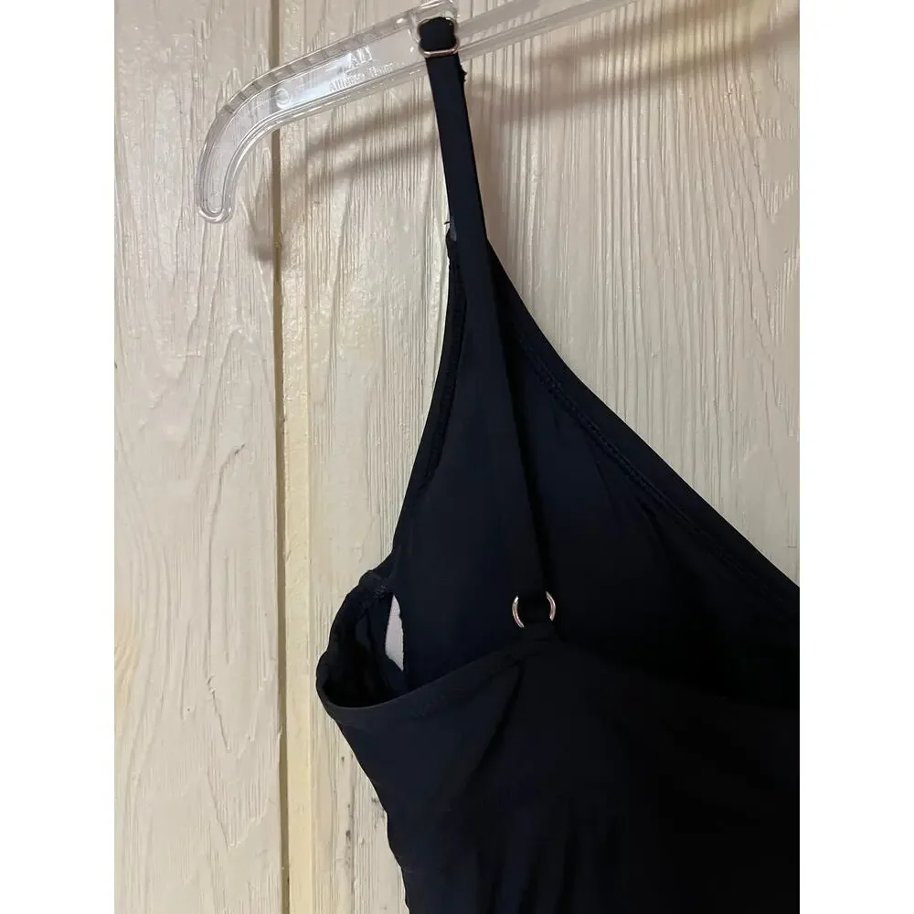 Anne Cole Swimsuit Tankini Top Womens Large Swim Underwire Plunge Ruching Black - Picture 6 of 8